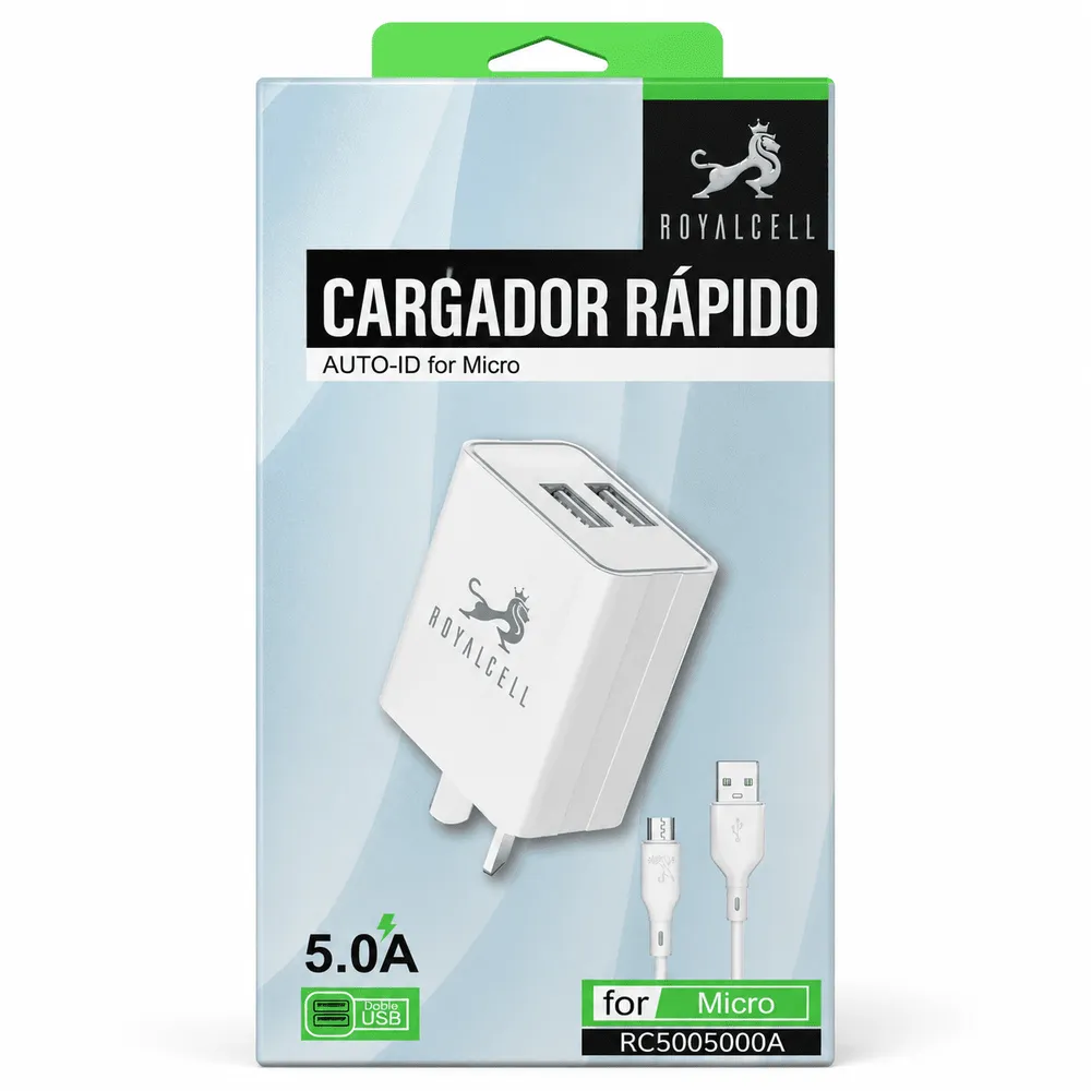 Cargador 2 USB con cable micro 5.0A desarmado RC5005000A